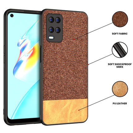 Soft Fabric & Leather Hybrid for Oppo A54 (4G) Back Cover, Shockproof Protection Slim Hard Back Case (Brown)