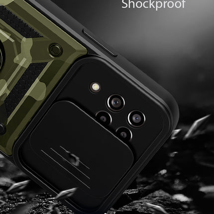 Mobizang Tank Back Cover for Samsung Galaxy M53 (5G), Inbuilt Ring + Slider Shockproof Lens Case (Green)