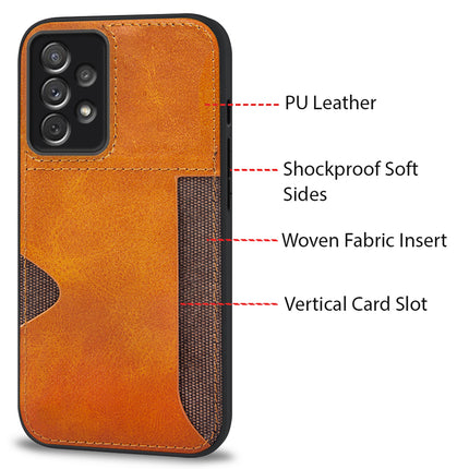 Mobizang Razor Wallet Back Case for Samsung Galaxy A53 (5G) | Slim PU Leather & Fabric Cover with Inbuilt Card Pocket (Brown)