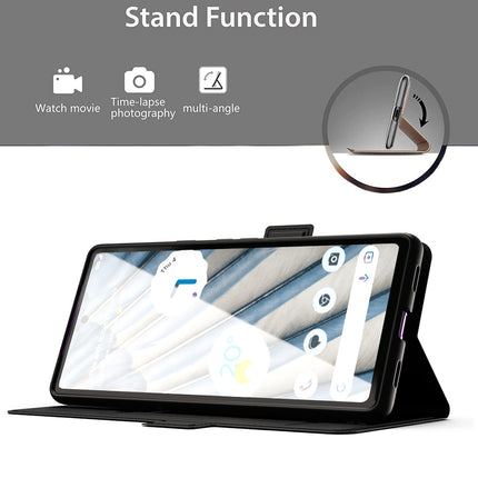 Mobizang Noble Slim Magnetic Leather Flip Case Cover for Google Pixel 7A | Card Holder Stand Leather Flip Wallet Case (Black)