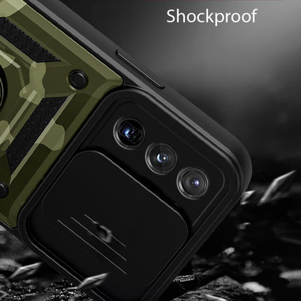 Mobizang Tank Back Cover for Samsung Galaxy Note 20 Ultra| Inbuilt Ring + Slider Shockproof Lens Protection Case (Green)