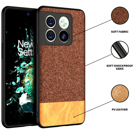 Mobizang Soft Fabric & Leather Hybrid Protective Case Cover for OnePlus 10T (Brown)