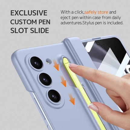 Mobizang Contrast Magnetic Hinge Case for Samsung Galaxy Z Fold 5 | Inbuilt S-Pen Holder Stand Hybrid Back Cover (Light Blue with Green Pen)