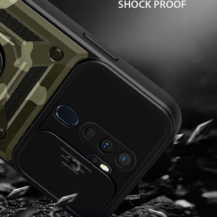Tank Back Cover for Oppo A9 (2020) , Inbuilt Ring & Slider [Military Grade Protection] Shockproof Lens Protection Case (Green)