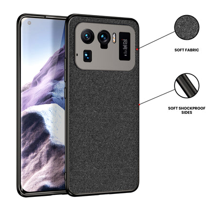 Soft Fabric Hybrid for Xiaomi Mi 11 Ultra Back Cover, Shockproof Protection Slim Hard Back Case (Black)