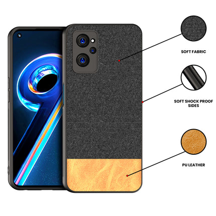Soft Fabric & Leather Hybrid Protective Case Cover for Realme 9i (Black ,Brown)