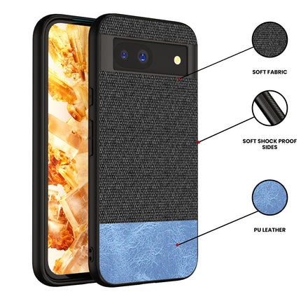 Mobizang Soft Fabric & Leather Hybrid Protective Back Cover for Google Pixel 8A | Shockproof Slim Hard Anti Slip Back Case (Black , Blue)