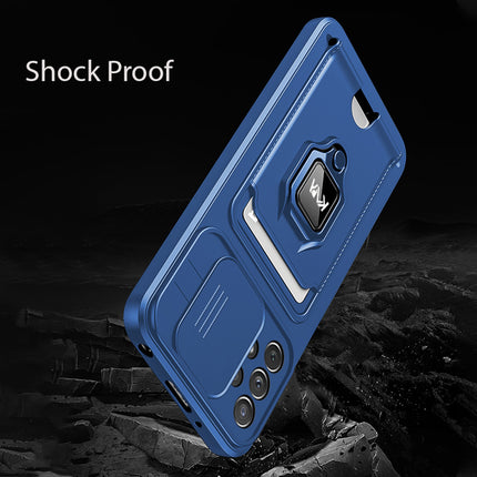Bisen Back Cover for Samsung Galaxy A53 (5G) , Inbuilt Camera Slider ,Ring Stand and Card Pocket Shockproof Slim Bumper Back Case (Blue)