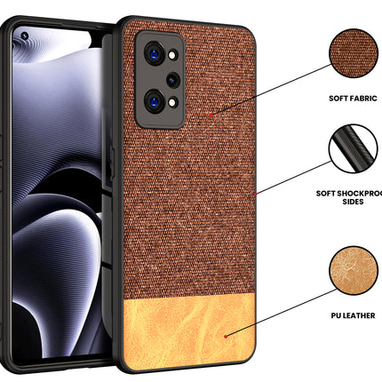 Mobizang Soft Fabric & Leather Hybrid Protective Case Cover for Realme GT NEO 3T (Brown)