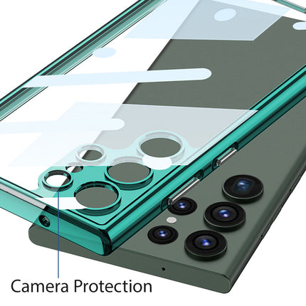 Mobizang Clear Airbag Back Case for Samsung Galaxy S23 Ultra | Transparent Shockproof Slim Hard PC Shell Protective Cover (Green)