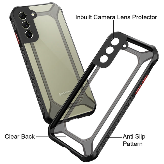 Unicorn for Samsung Galaxy S21 FE Clear Back Case, [Military Grade Protection] Shock Proof Slim Hybrid Bumper Cover (Black)