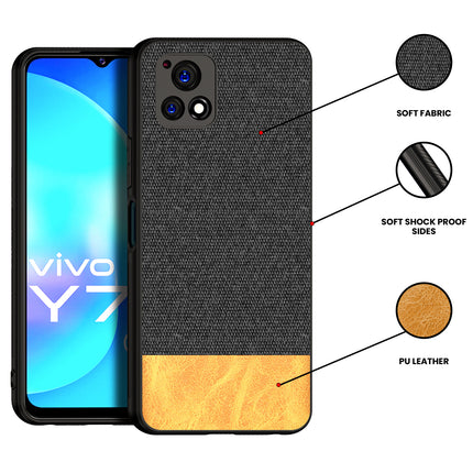 Soft Fabric & Leather Hybrid Protective Case Cover for Vivo Y72 (5G) (Black,Brown)
