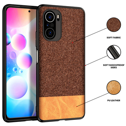 Soft Fabric & Leather Hybrid for Xiaomi Mi 11X Pro / Mi 11X  Back Cover, Shockproof Protection Slim Hard Back Case (Brown)