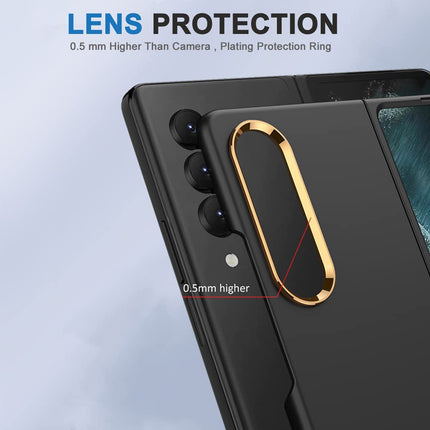 Mobizang Ultra Thin PC Case with Golden Lens Ring for Galaxy Z Fold4 - Black
