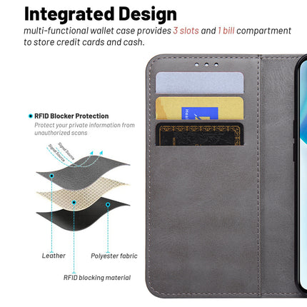 Mobizang Prime Slim Magnetic Flip Cover for Samsung Galaxy A34 | PU Leather Shockproof Folio Case with Card Holders RFID Blocking Kickstand (Grey)