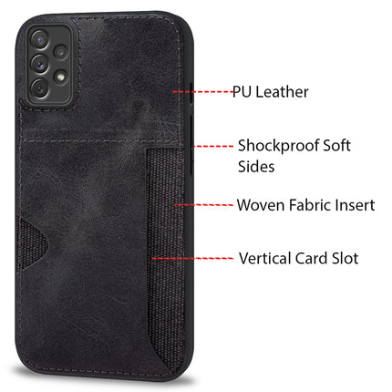 Mobizang Razor Wallet Back Case for Samsung Galaxy A73 (5G) , Slim PU Leather & Fabric Cover With Inbuilt Card Pocket (Black)