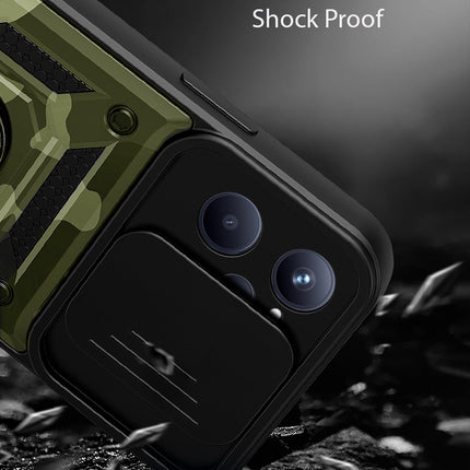 Tank Back Cover for Realme C35 , Inbuilt Ring + Slider Shockproof Lens  Protection Case (Green)