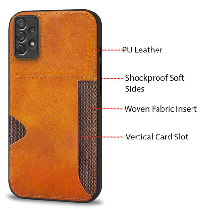Mobizang Razor Wallet Back Case for Samsung Galaxy A73 (5G) , Slim PU Leather & Fabric Cover With Inbuilt Card Pocket (Brown)