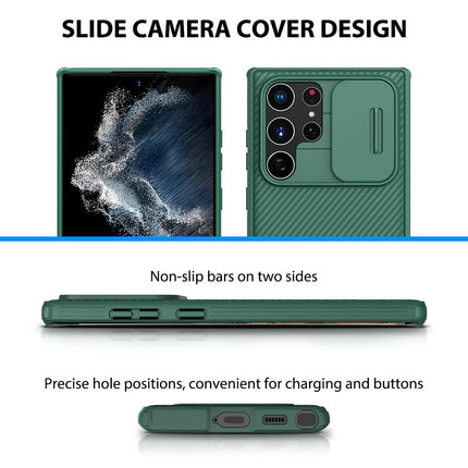Mobizang Camshield Back Cover for Samsung Galaxy S22 Ultra | Inbuilt Slider Shockproof Lens Protection Case (Green)
