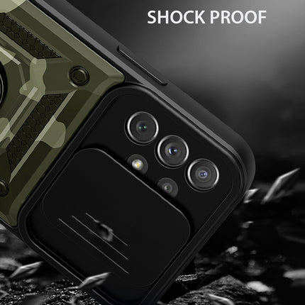 Tank Back Cover for Samsung Galaxy A72 , Inbuilt Ring & Slider [Military Grade Protection] Shockproof Lens Protection Case (Green)