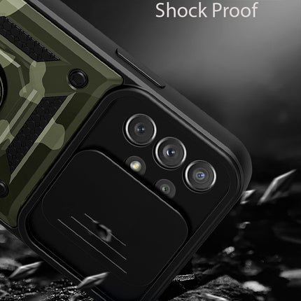 Tank Back Cover for Samsung Galaxy A33 (5G) , Inbuilt Ring +Slider Shockproof Lens Protection Case (Green)