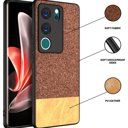 Mobizang Soft Fabric & Leather Hybrid Protective Back Cover for Vivo V29 (5G) / Vivo V29 Pro (5G) | Shockproof Slim Hard Anti Slip Back Case (Brown)