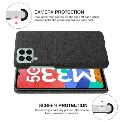 Mobizang Woven Soft Fabric Case for Samsung Galaxy M33 (5G) Back Cover, Shock Protection Slim Hard Anti Slip Back Cover (Black)