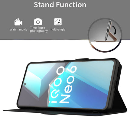 Mobizang Noble Slim Magnetic Leather Flip Case Cover for IQOO Neo 6 (5G) , Magnetic and Card Holder Stand Leather Flip Wallet Case (Black)