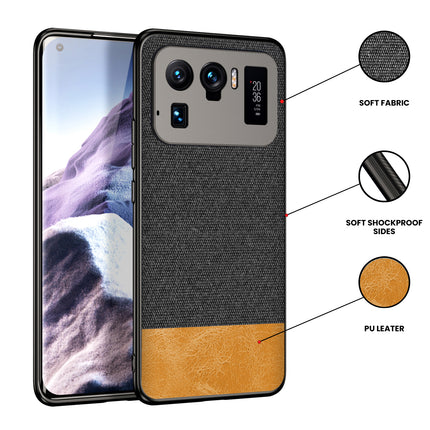 Soft Fabric & Leather Hybrid for Xiaomi Mi 11 Ultra  Back Cover, Shockproof Protection Slim Hard Back Case (Black,Brown)