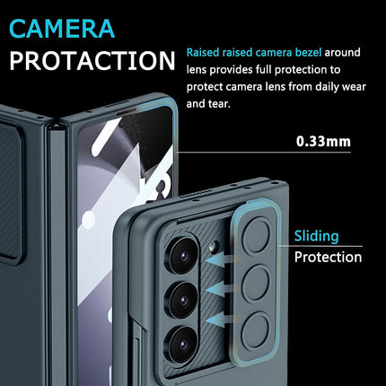 Mobizang Leather Camshield Back Cover for Samsung Galaxy Z Fold 5 | Inbuilt Camera Slider Lens Protection Shockproof Case (Grey Green)