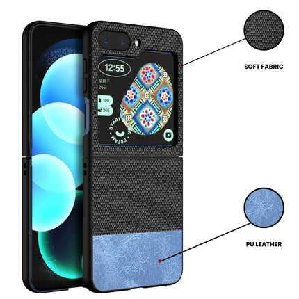 KAPA Soft Fabric & Leather Hybrid Protective Back Cover for Samsung Galaxy Z Flip 5 | Shockproof Slim Hard Anti Slip Back Case (Black , Blue)