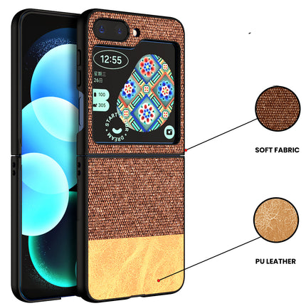 KAPA Soft Fabric & Leather Hybrid Protective Back Cover for Samsung Galaxy Z Flip 5 | Shockproof Slim Hard Anti Slip Back Case (Brown)
