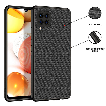 Soft Fabric Hybrid for Samsung Galaxy M42 (5G) Back Cover, Shockproof Protection Slim Hard Back Case (Black)