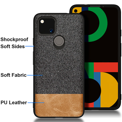 Soft Fabric & Leather Hybrid Protective Case Cover for Google Pixel 4A (Black,Brown)