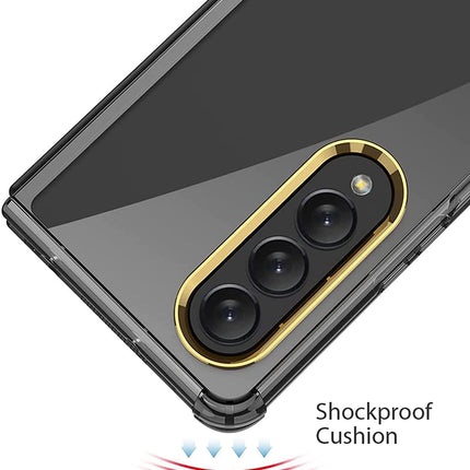 Mobizang Ultra Thin PC Case with Golden Lens Ring for Galaxy Z Fold4 - Clear