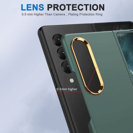 Mobizang Ultra Thin PC Case with Golden Lens Ring for Galaxy Z Fold4 - Green