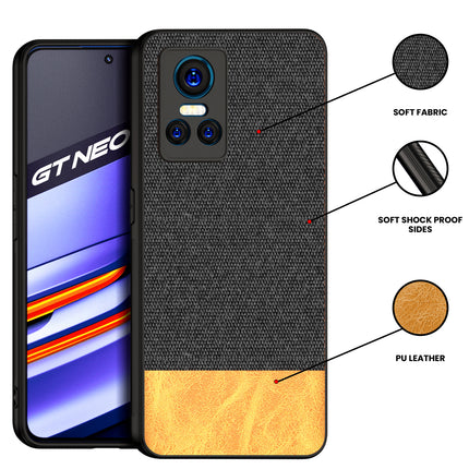 Soft Fabric & Leather Hybrid Protective Back Case Cover for Realme GT Neo 3 (5G) (Black , Brown)