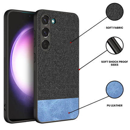 Mobizang Soft Fabric & Leather Hybrid for Samsung Galaxy S23 Plus Back Cover | Shockproof Hybrid Slim Hard Anti Slip Back Case (Black , Blue)