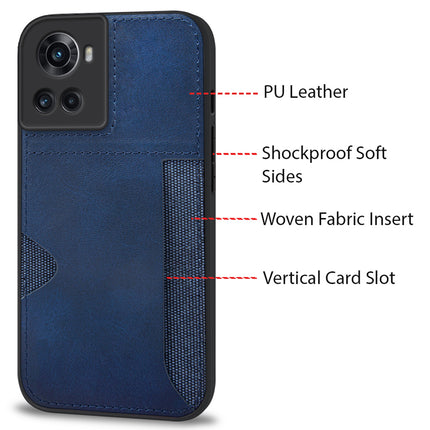 Mobizang Razor Wallet Back Case for OnePlus 10R | Slim PU Leather & Fabric Cover with Inbuilt Card Pocket (Blue)