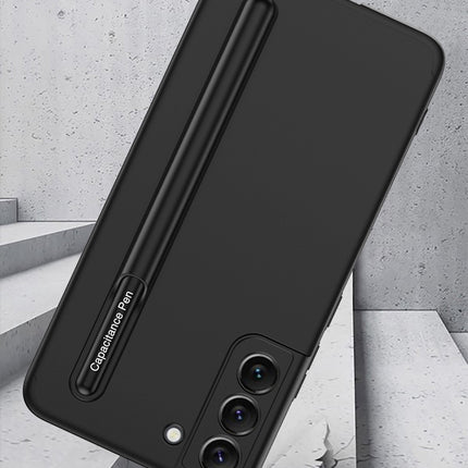 Double Dip Ultra Thin Back Case Cover for Samsung Galaxy S22 , With Inbuilt Removable S Pen Holder (Black)