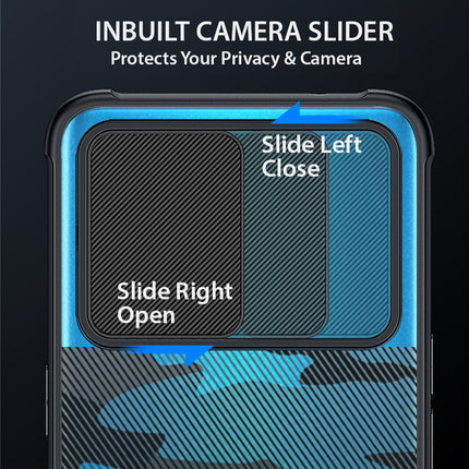 Camo Slider Back Cover for Oppo Reno 5 PRO , [Military Grade Protection] Shockproof Slim Clear Camera Shield Bumper Back Case (Black)