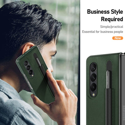 Leather Case With S Pen Holder for Samsung Galaxy Z Fold3 , 360 Full Body Protection Cover, Green
