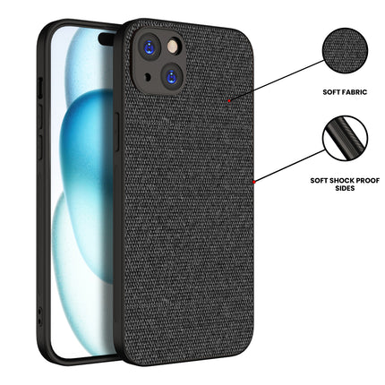 Mobizang Soft Full Fabric Protective Back Case Cover for Apple iPhone 15 | Shockproof Slim Hard Anti Slip Back Case (Black)