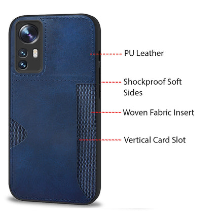 Mobizang Razor Wallet Back Case for Xiaomi 12 PRO (5G) | Slim PU Leather & Fabric Cover with Inbuilt Card Pocket (Blue)