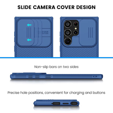 Mobizang Camshield Back Cover for Samsung Galaxy S24 ULTRA | Inbuilt Slider Shockproof Lens Protection Case (Blue)