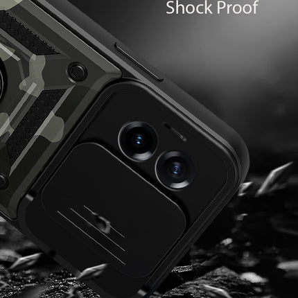 Mobizang Tank Back Cover for OnePlus 11R | Inbuilt Ring + Slider Shockproof Lens Protection Case (Black)
