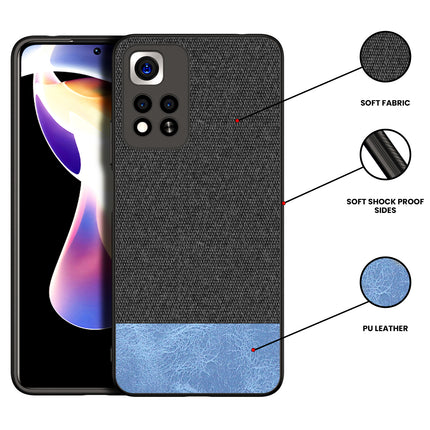 Soft Fabric & Leather Hybrid Protective Case Cover for Xiaomi 11i HyperCharge (Black,Blue)