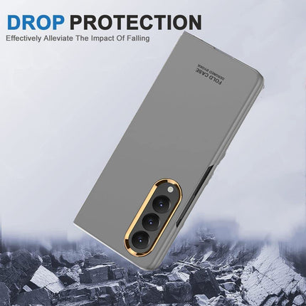 Mobizang Ultra Thin PC Case with Golden Lens Ring for Galaxy Z Fold4 - Grey