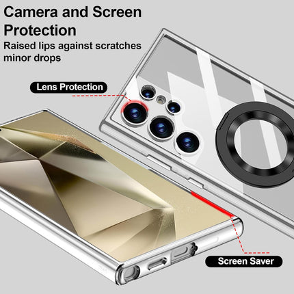 Mobizang Clear Airbag + Ring Back Case for Samsung Galaxy S24 Ultra | Transparent Shockproof Slim Hard PC Shell Protective Cover (Clear)