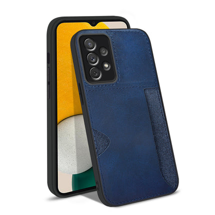 Mobizang Razor Wallet Back Case for Samsung Galaxy A73 (5G) | Slim PU Leather & Fabric Cover with Inbuilt Card Pocket (Blue)